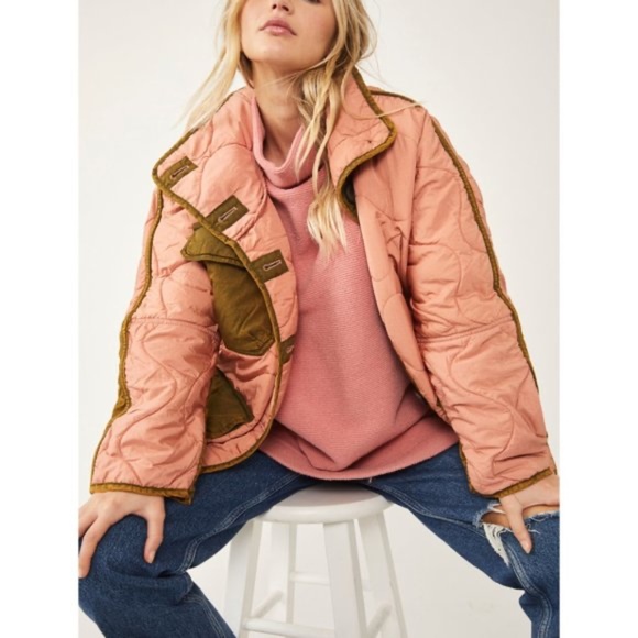 FREE PEOPLE Mixed Military Dolman Jacket / Rose Combo - NWT - Size XS - Picture 2 of 6
